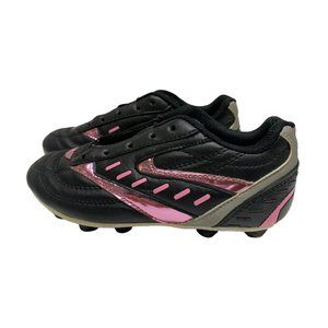 Sportek Youth Size kids 13 Soccer Shoes with cleats Black shinny Pink